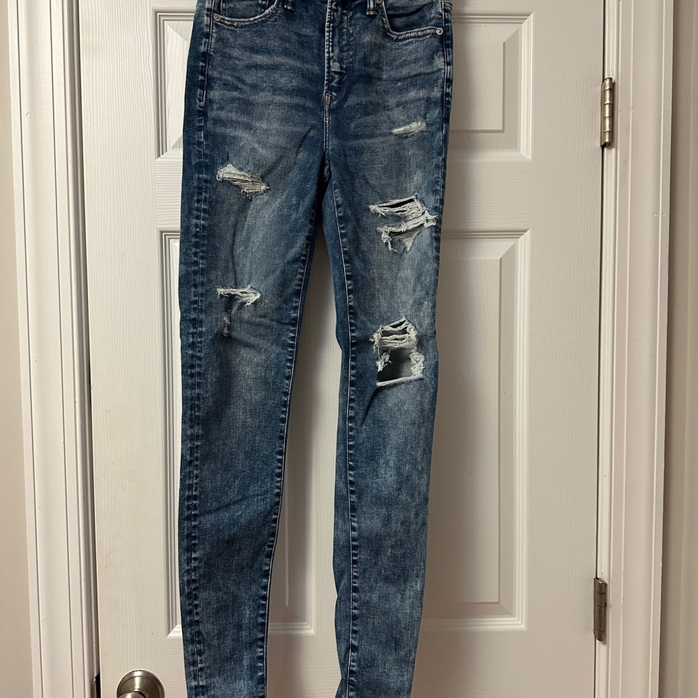American Eagle Medium Wash Jeans Sz4 Luxe Distressed